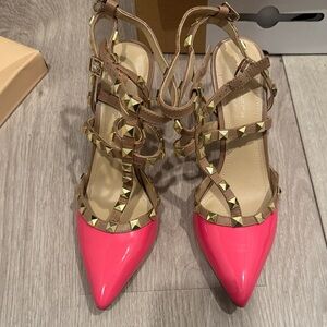 BCBGeneration Pink and Tan Studded Heels